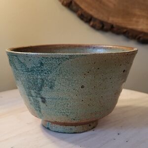 Studio Art Pottery Handmade Ceramic Green Brown Glazed Bowl Signed 1995 BOHO